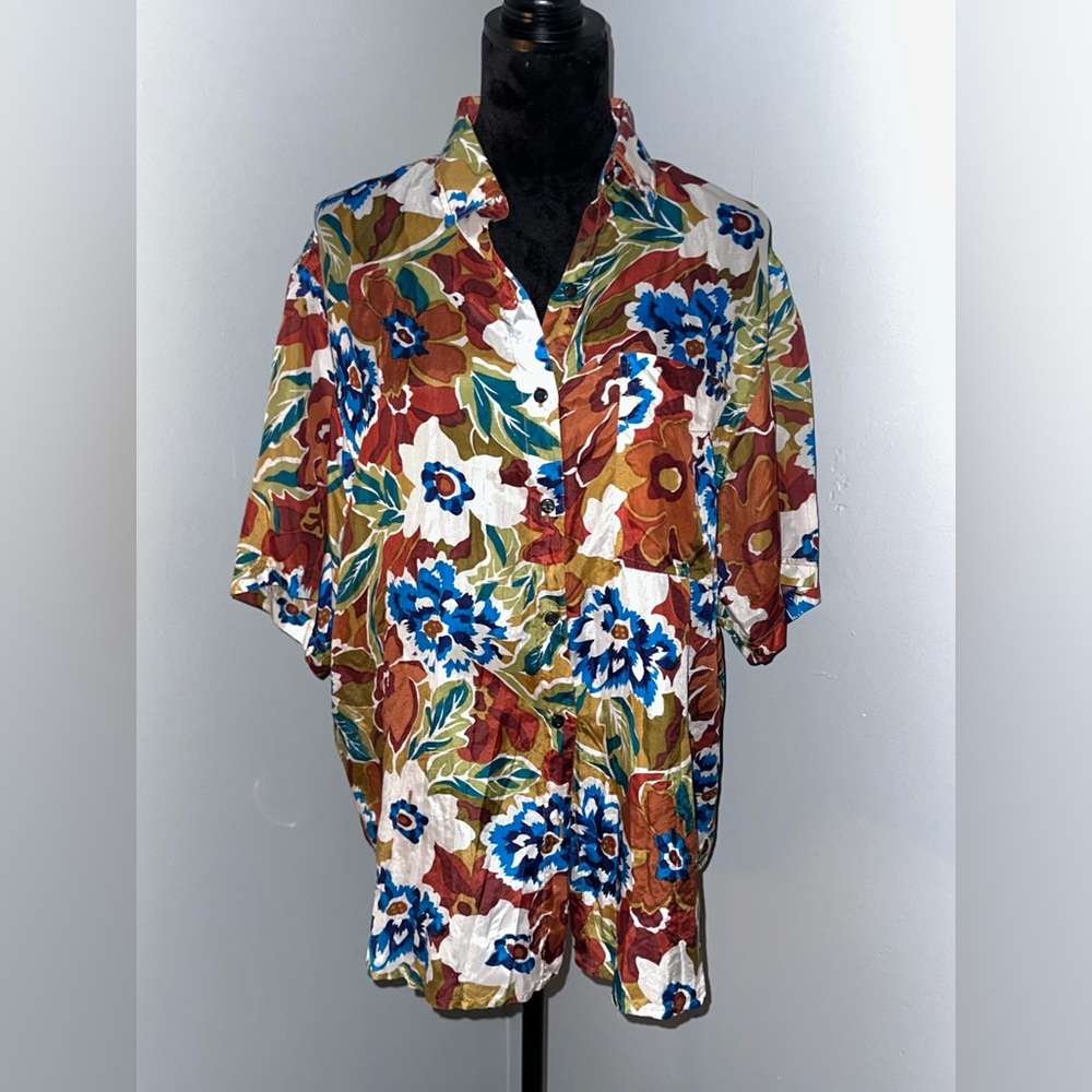 Men's Take Away 100% Silk Floral Button Up Shirt - Sz M